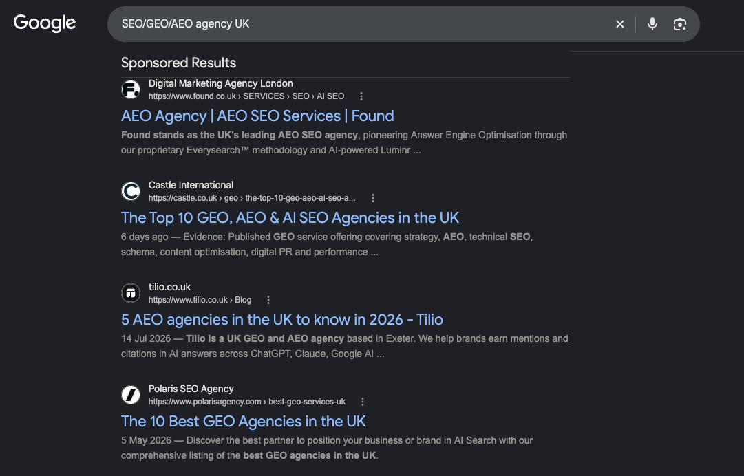 Worm Studio's current Google search ranking
